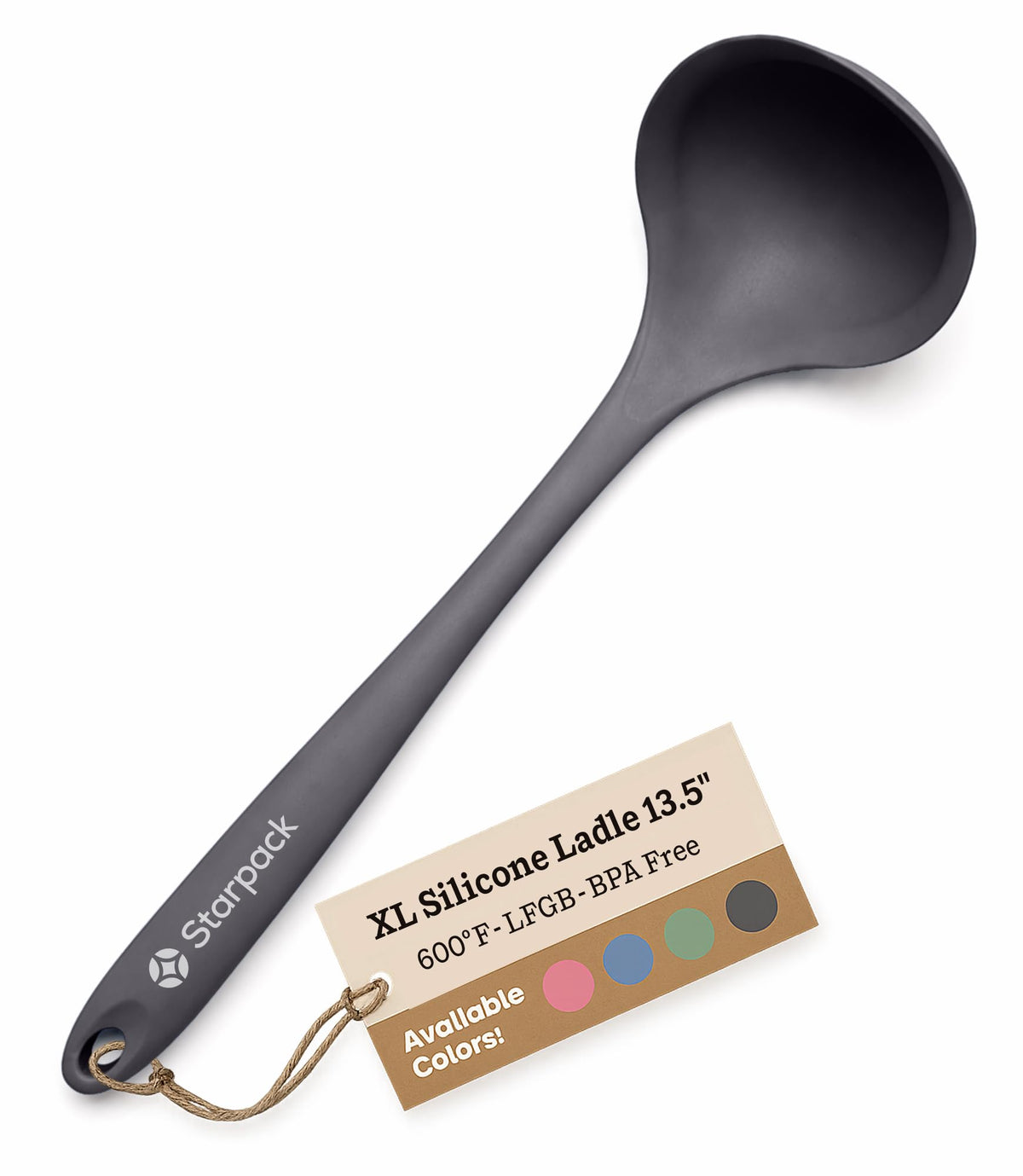 Starpack 'Ladle of Love' XL Premium Silicone Ladle Spoon - Up-to 600°F High Heat Resistant Soup Ladles - Kitchen Ladles for Serving, Non Stick Silicone Spoons, LFGB Grade Cooking Spoon - Gray Black