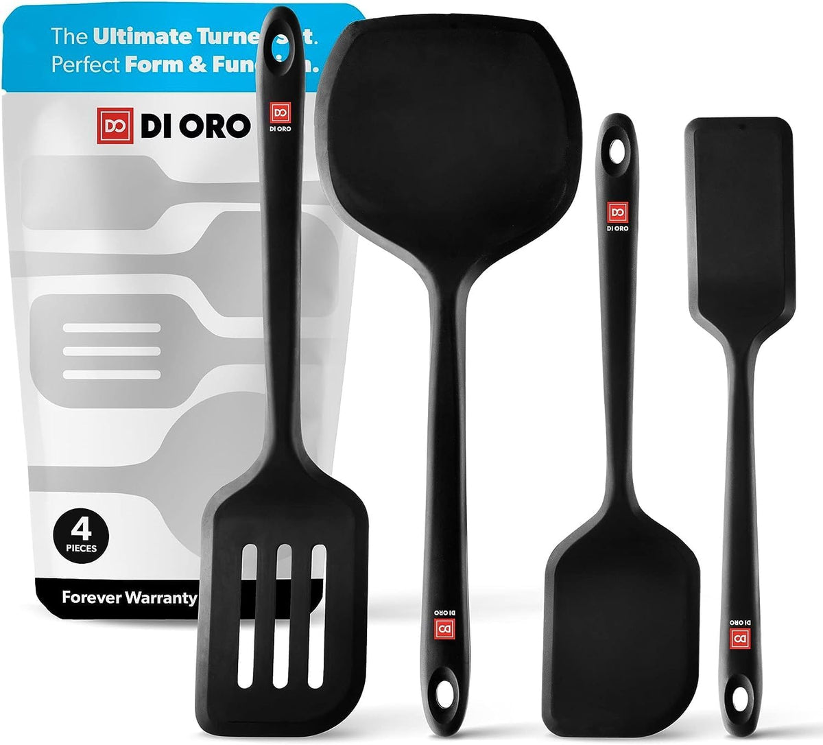 DI ORO Silicone Turner Spatula Set - 600F Heat Resistant, 4-Pc Red