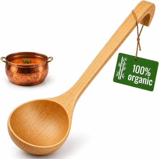 Wooden Ladle for Soup, Bamboo Ladle, Wooden Soup Spoon for Cooking, 10.8 In
