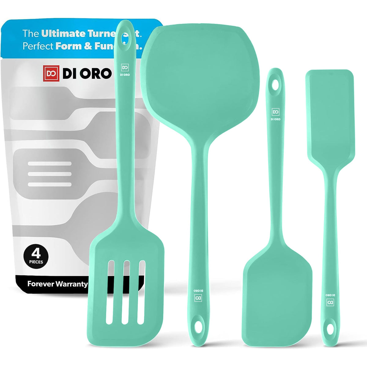 DI ORO Silicone Turner Spatula Set - 600F Heat Resistant, 4-Pc Red