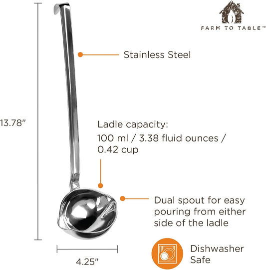 Fox Run Farm To Table Stainless Steel Canning Ladle, 13.8" Metal Soup Ladle