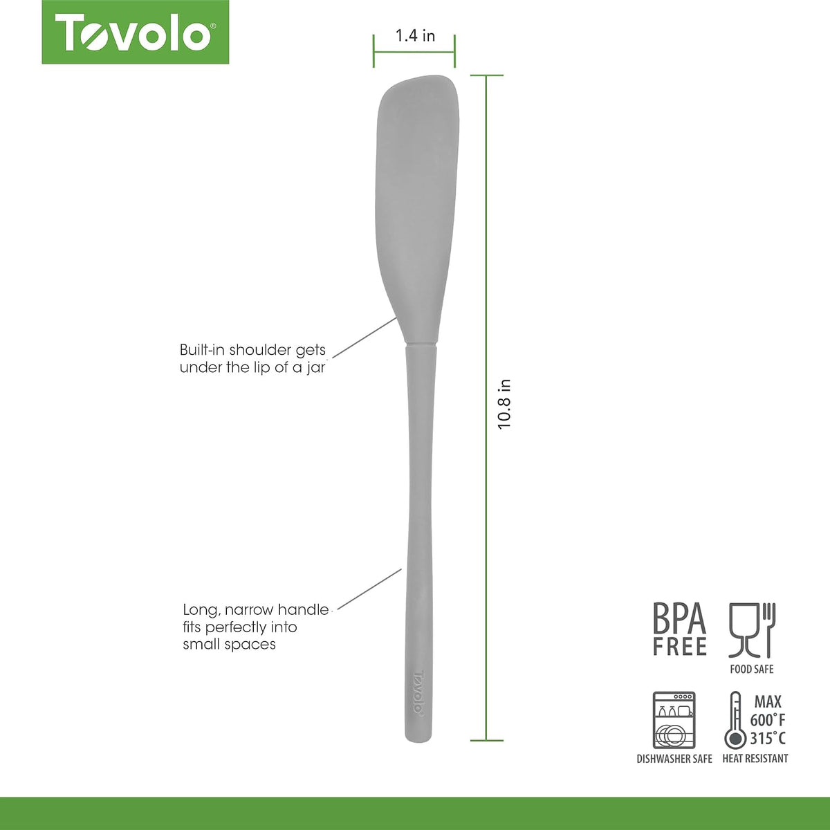 Tovolo Flex-Core Silicone Jar Scraper 11 Inch Spatula, Oyster Gray