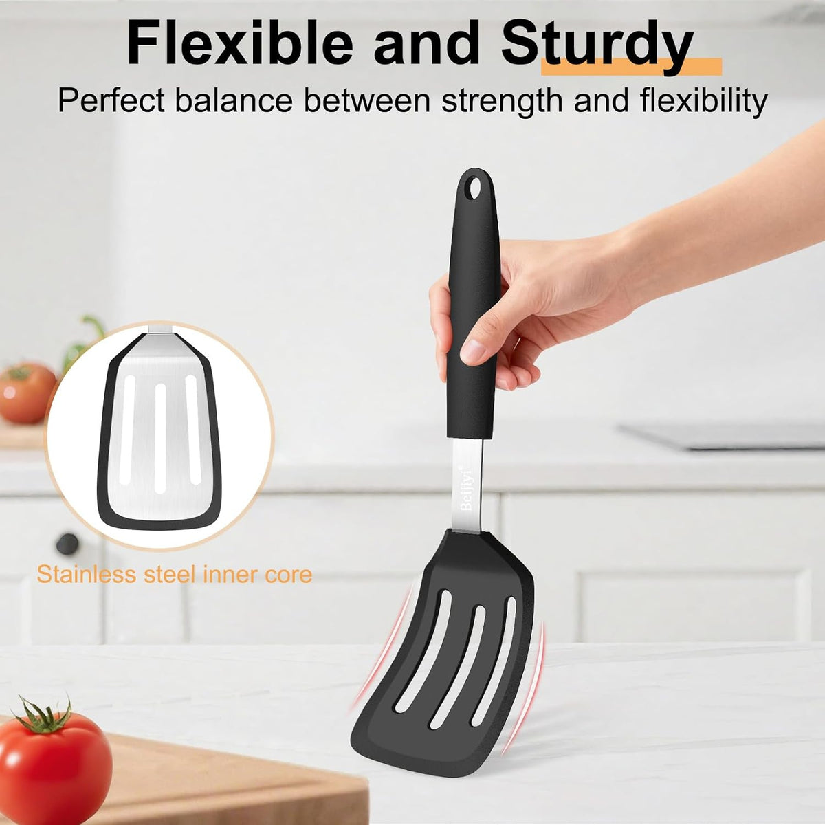 Beijiyi 2 Pack Silicone Spatula Set, Heat Resistant, for Nonstick Cookware