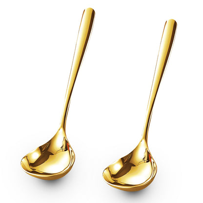 Comicfs 4 Pack Small Soup Ladles, Sauce ladles, SUS 304 Stainless Steel Small Serving Ladle, Gravy Soup Spoon Ladles 8-Inch (Gold)