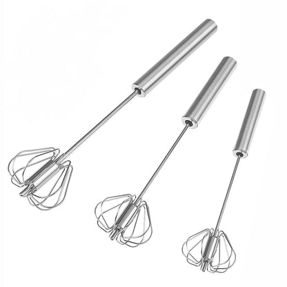 2 PCS Stainless Steel Semi-Automatic Whisk, Hand Push Rotary Whisk Blender, Versatile Milk Frother for Blending, Whisking, Stirring (12 Inch)