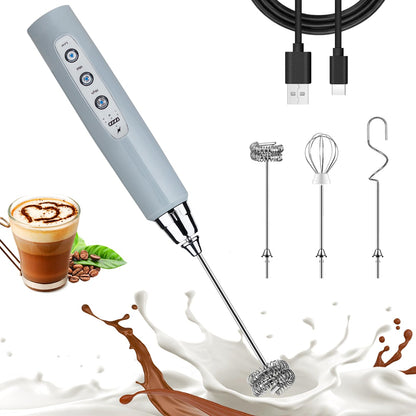 Nahida Black Milk Frother Wand for Coffee, Frother Handheld Rechargeable Electric Whisk Drink Mixer with 3 Heads 3 Speeds Coffee Frother Electric Stirrer For Latte, Cappuccino, Hot Chocolate