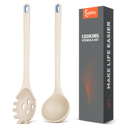 Silicone Spaghetti Spoon & Soup Ladle Cooking Utensils Set of 2 (Green)