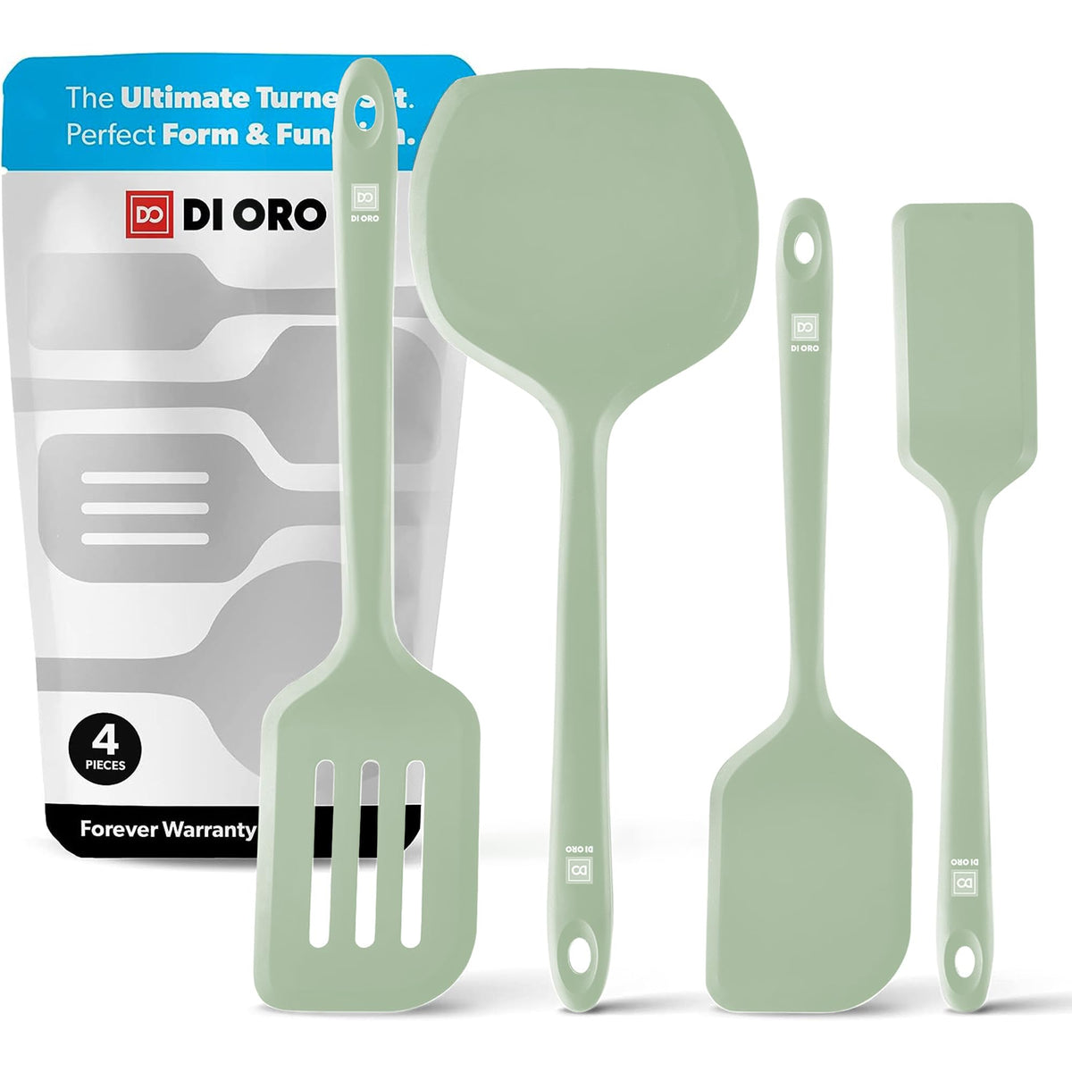 DI ORO Silicone Turner Spatula Set - 600F Heat Resistant, 4-Pc Red
