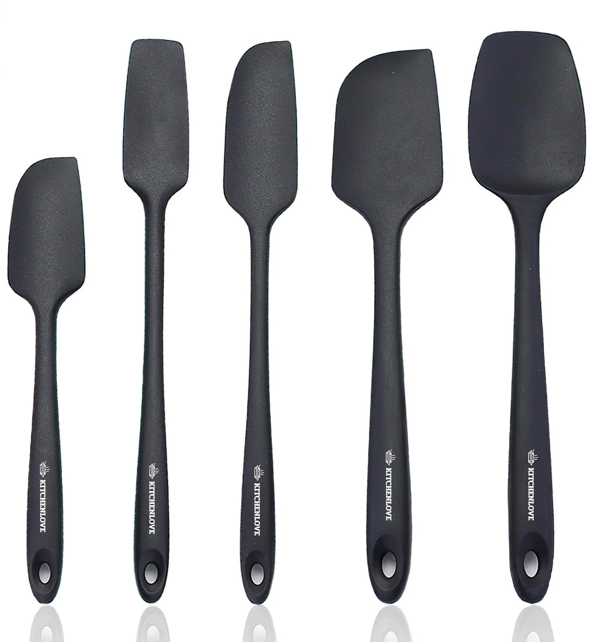 KITCHENLOVE Premium 600°F Heat Resistant 5 Piece Silicone Spatula Set for Baking, Cooking, Mixing - Non-Stick with High Grade S-Iron Steel Core - One Piece Seamless Design - BPA Free (Red)