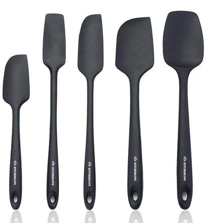 KITCHENLOVE Premium 600°F Heat Resistant 5 Piece Silicone Spatula Set for Baking, Cooking, Mixing - Non-Stick with High Grade S-Iron Steel Core - One Piece Seamless Design - BPA Free (Red)