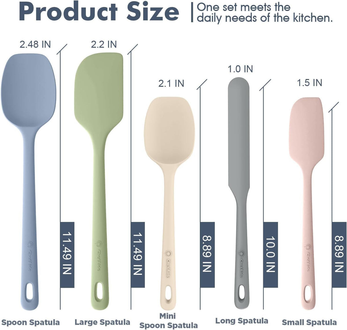 ChefAide 5 Pieces Silicone Spatulas Set, Heat Resistant Rubber Spatula