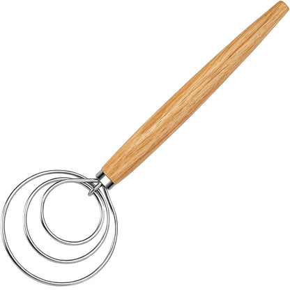 Maxjoy Danish Dough Whisk, Stainless Steel Wood Handle for Sourdough Bread
