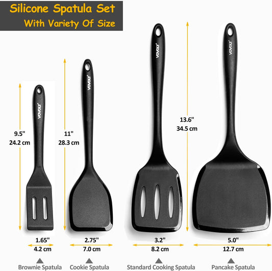 Silicone Spatula Set, 600°F Heat Resistant Kitchen Utensils, 4-Pcs, Black