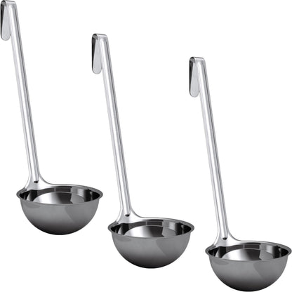 Super Sturdy, Ergonomic 1 Oz. Soup Ladle 3 Pk. Stainless Steel Ladles with Long Handles. Best Kitchen Accessories for Stirring, Portioning and Serving Soups, Chili and Stew in Restaurants and at Home