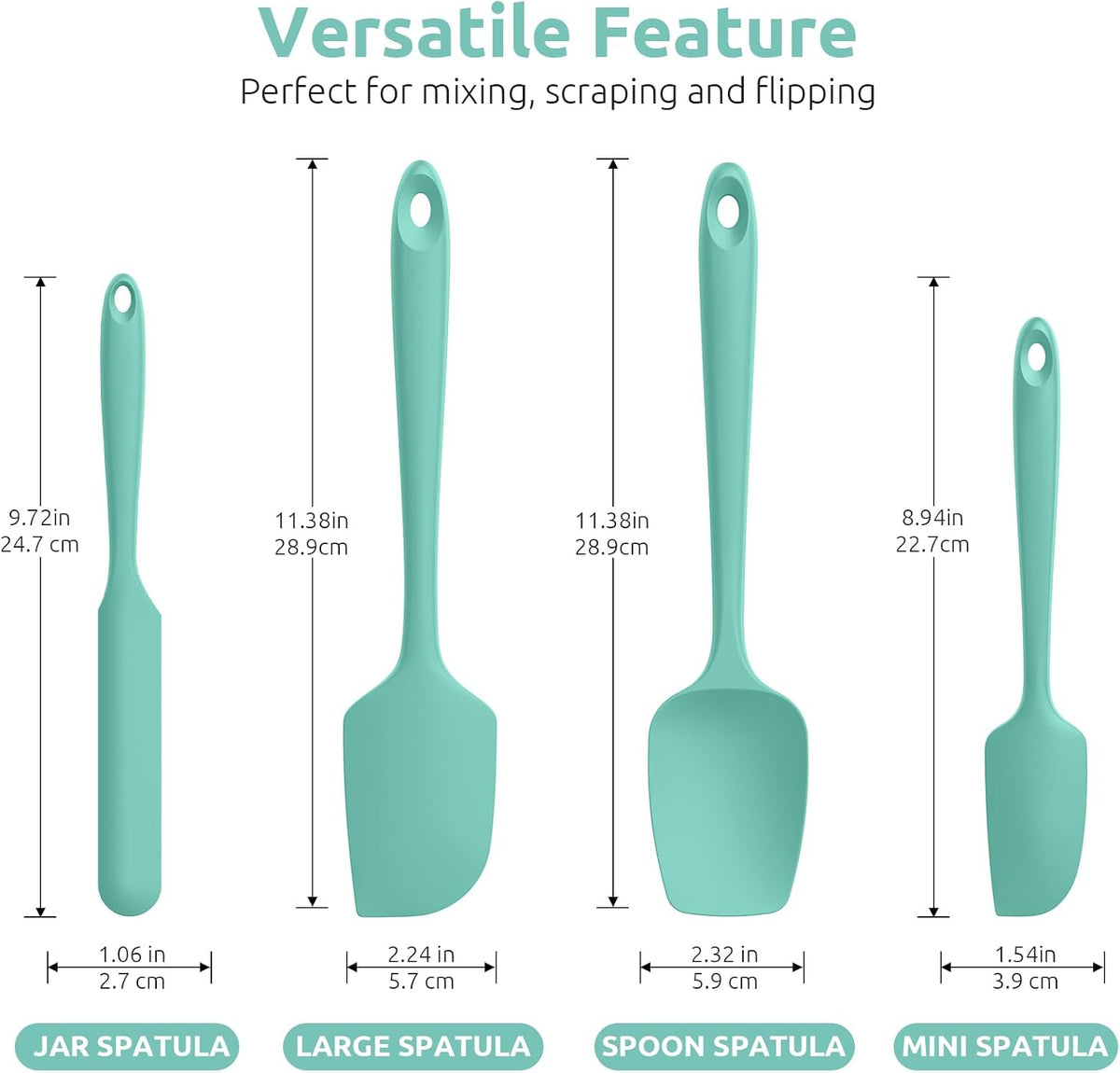 U-Taste Silicone Spatula Set with 600 Degrees Fahrenheit Heat Resistant (Teal/Aqua Sky)
