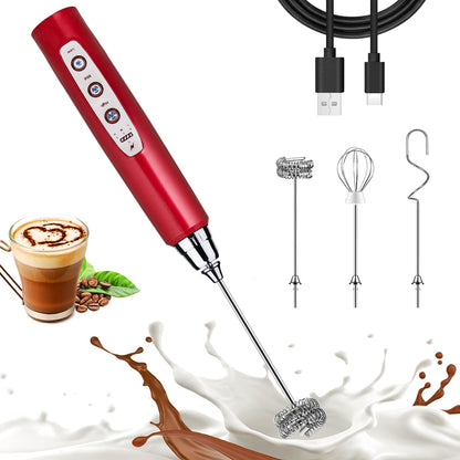 Nahida Black Milk Frother Wand for Coffee, Frother Handheld Rechargeable Electric Whisk Drink Mixer with 3 Heads 3 Speeds Coffee Frother Electric Stirrer For Latte, Cappuccino, Hot Chocolate