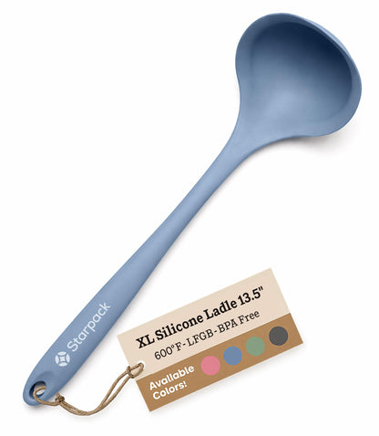 Starpack 'Ladle of Love' XL Premium Silicone Ladle Spoon - Up-to 600°F High Heat Resistant Soup Ladles - Kitchen Ladles for Serving, Non Stick Silicone Spoons, LFGB Grade Cooking Spoon - Gray Black