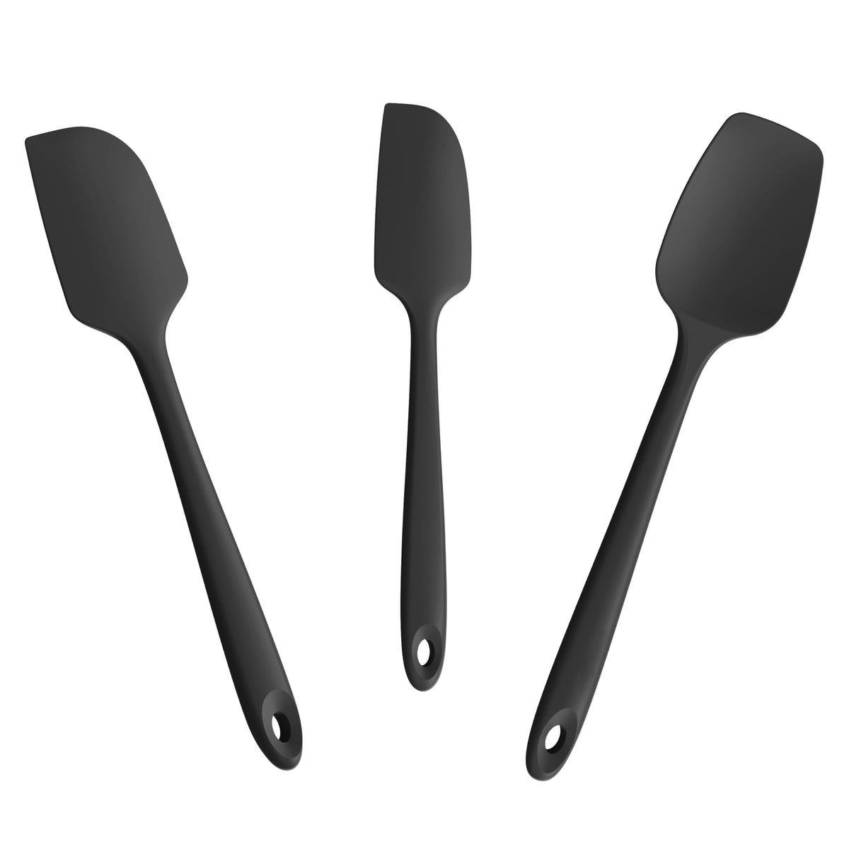 Doosu 600°F Heat Resistant Silicone Spatula Scrapers (Set of 3, Black)