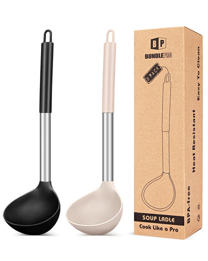 BUNDLEPRO Silicone Soup Ladle Spoon Kitchen Utensils, 2 Pack, Grey-Blue