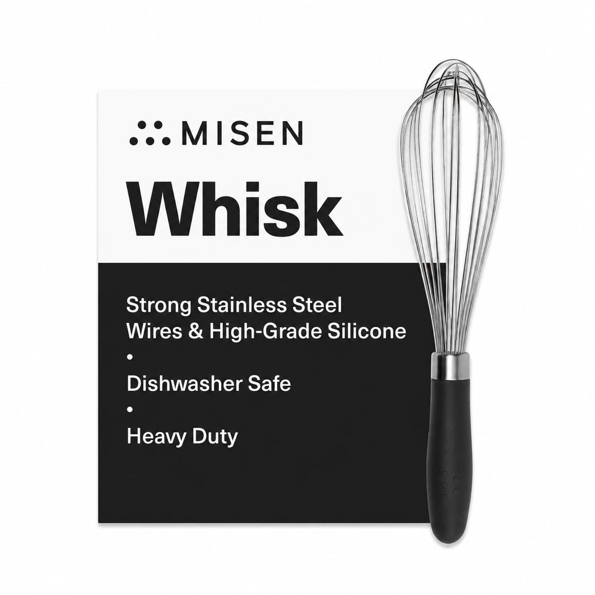 Misen Stainless Steel Balloon Whisk - Dishwasher Safe - Ergonomic Silicone Grip, Versatile Cooking Whisk for Eggs, Durable Construction - Professional-Grade Kitchen Tool - Gray