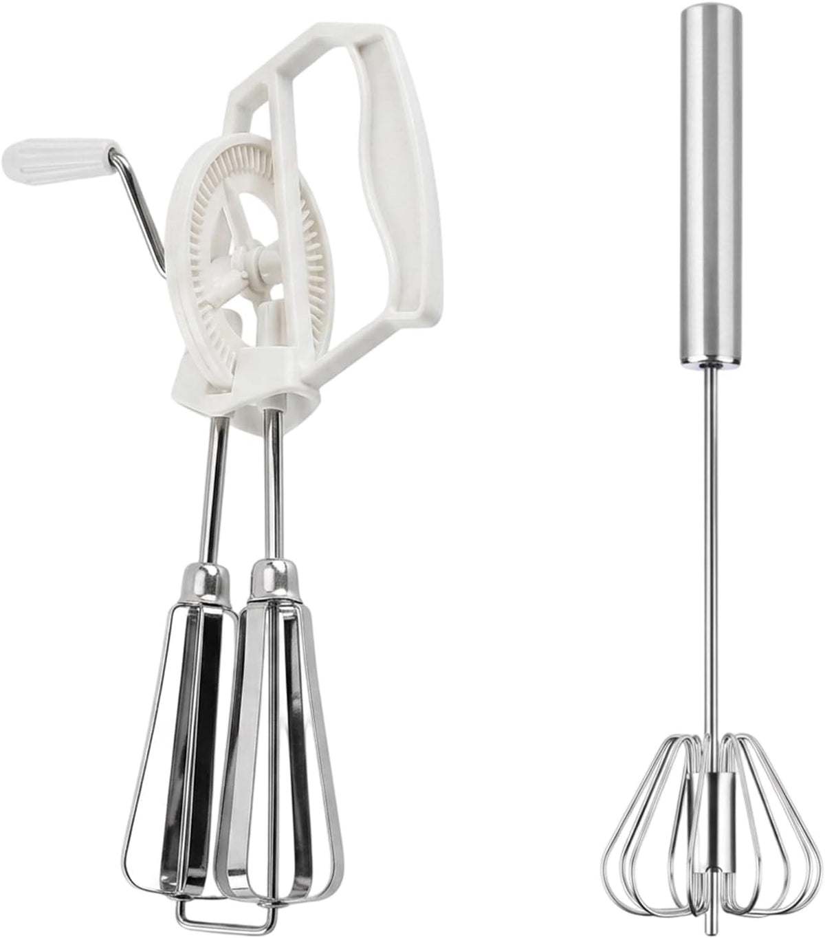 2 PCS Egg Beaters Hand Crank, Manual Egg Whisker Set with Stainless Steel Wires, Efficient Kitchen Tool for Baking and Cooking, Two Multipurpose Whisks for Various Mixing Tasks