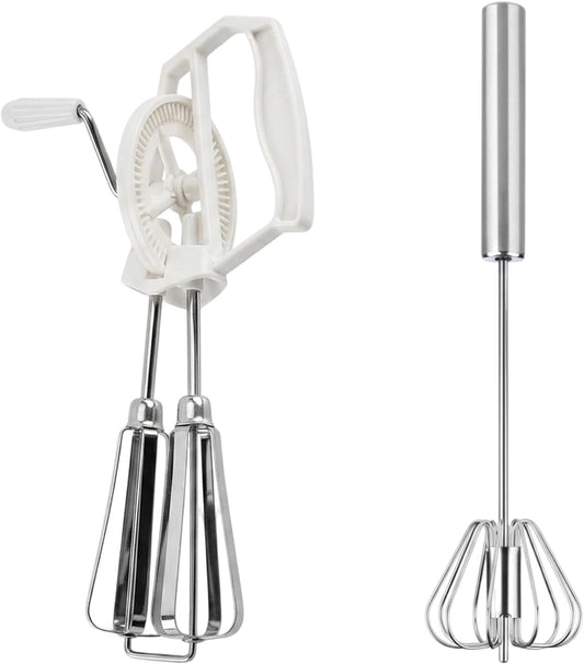 2 PCS Egg Beaters Hand Crank, Manual Egg Whisker Set with Stainless Steel Wires, Efficient Kitchen Tool for Baking and Cooking, Two Multipurpose Whisks for Various Mixing Tasks