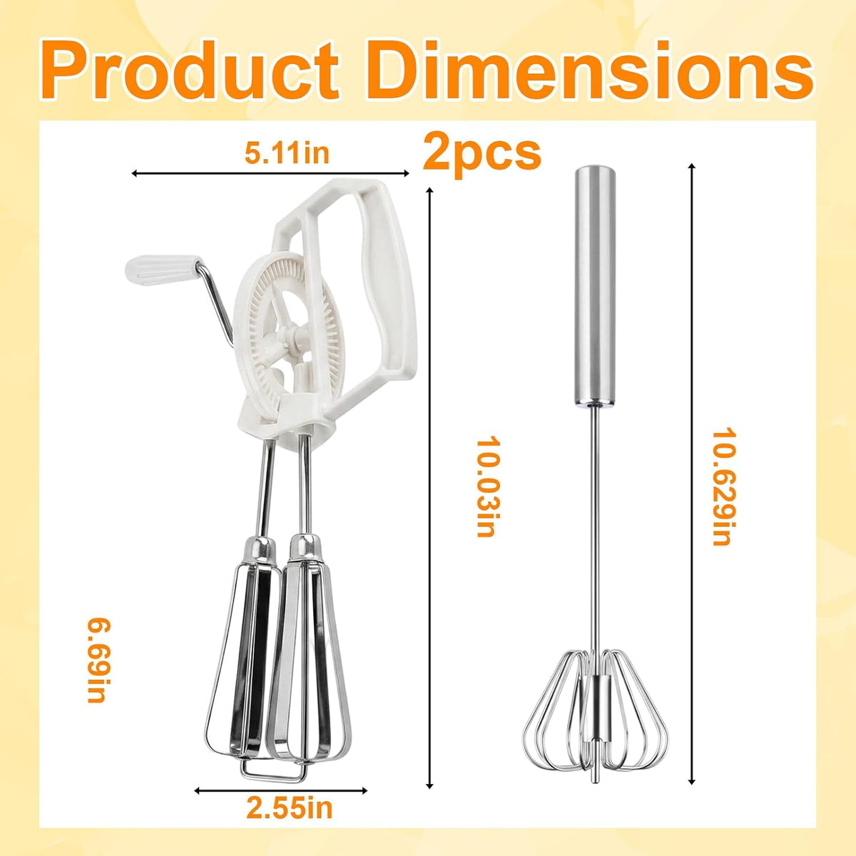 2 PCS Egg Beaters Hand Crank, Manual Egg Whisker Set with Stainless Steel Wires, Efficient Kitchen Tool for Baking and Cooking, Two Multipurpose Whisks for Various Mixing Tasks