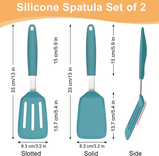 Beijiyi 2 Pack Silicone Spatula Set, Heat Resistant, for Nonstick Cookware