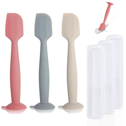 Baby Diaper Cream Spatula 3 Pack Diaper Spatulas Soft Silicone Diaper Cream Applicator Baby Butt Paste Spatula Brush with Suction Base,Full Size(Gray+Off-white+Green