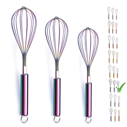 Berglander Gold Whisk Pack of 3 Stainless Steel 8",10",12", Titianium Plating Whisks for Cooking, Beater,Wire Whisk Set Kitchen Wisk (Gold)