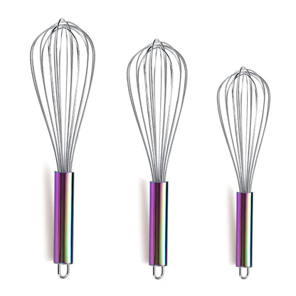 Berglander Gold Whisk Pack of 3 Stainless Steel 8",10",12", Titianium Plating Whisks for Cooking, Beater,Wire Whisk Set Kitchen Wisk (Gold)