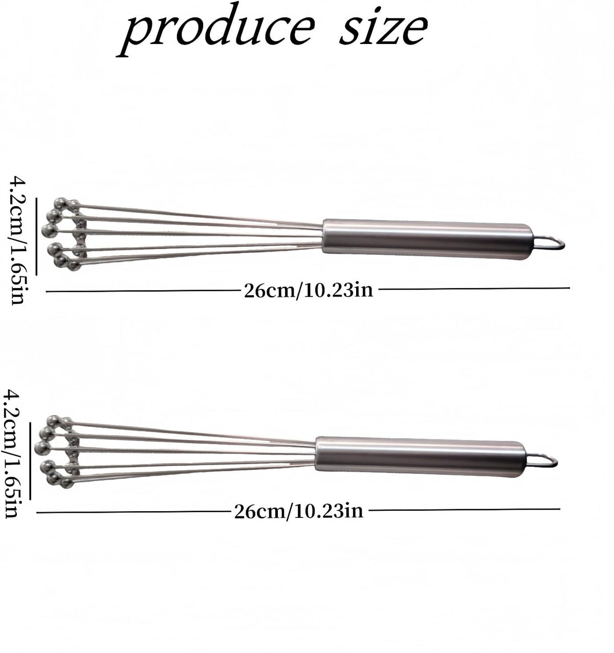 2 PCS 10.23inch Stainless Steel Ball Whisks,Durable Manual Egg Beater, Dishwashable Kitchen Whisk,Cream whisk, kitchen baking tool