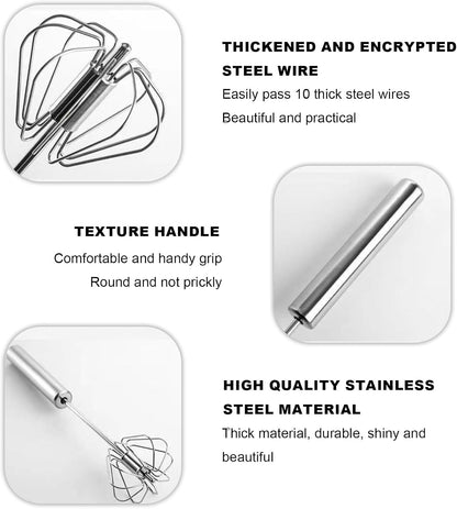 2PCS Semi Automatic Whisk Stainless Steel Semi-Automatic Egg Whisk for Home