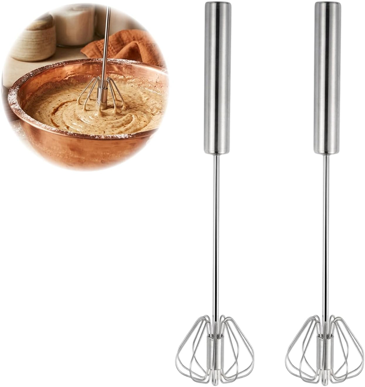 Automatic Eggbeater Manual Push Whisk Stainless Steel,10inch-2 Packs