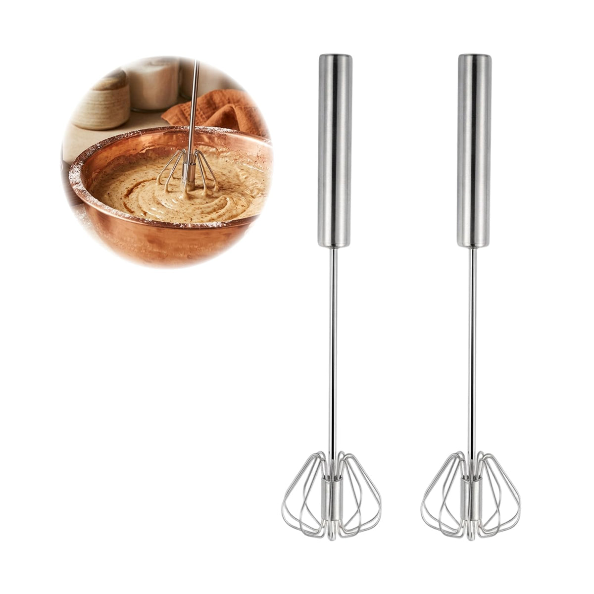 Automatic Eggbeater Manual Push Whisk Stainless Steel,10inch-2 Packs