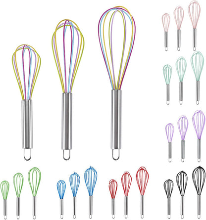 Manual Silicone Whisk Manual Eggs Beater Durable Kitchen Pastry Tools Cake Baking Utensil Mixer for Baking and Cooking, 8 inches, Purple