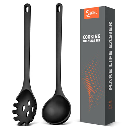 Silicone Spaghetti Spoon & Soup Ladle Cooking Utensils Set of 2 (Green)