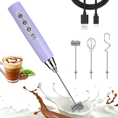 Nahida Black Milk Frother Wand for Coffee, Frother Handheld Rechargeable Electric Whisk Drink Mixer with 3 Heads 3 Speeds Coffee Frother Electric Stirrer For Latte, Cappuccino, Hot Chocolate