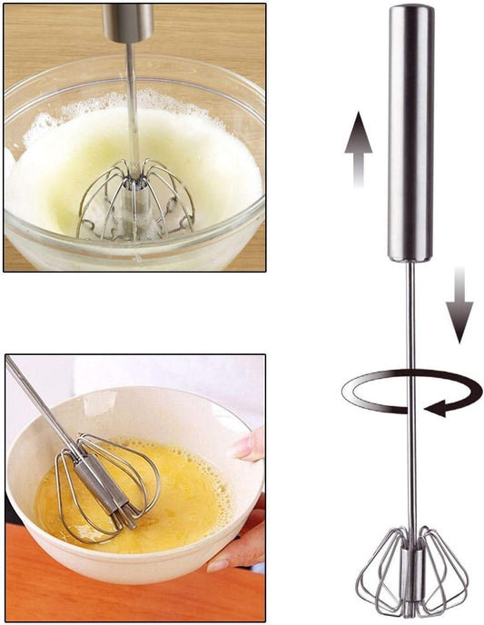 Egg Whisk, 12 Inch Semi-Automatic Egg Beater Stainless Steel Hand Mixers for Blending, Whisking, Beating, Premium Kitchen Utensil