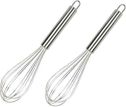 Manual Egg Whisk, 2 Pcs 6 Inch Long Stainless Steel Egg Beater for Bread, Cake and Cooking (6 inch)