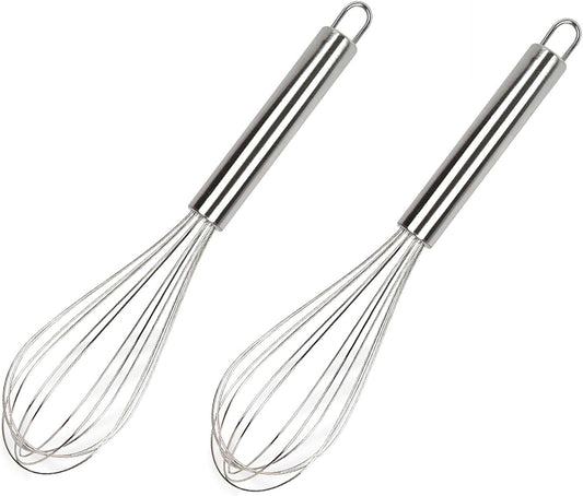 Manual Egg Whisk, 2 Pcs 6 Inch Long Stainless Steel Egg Beater for Bread, Cake and Cooking (6 inch)
