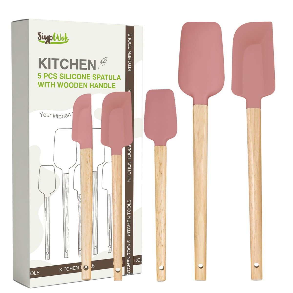 Silicone Spatula Set, Food Grade Rubber Spatula-4 Piece Nonstick Rubber Spatulas, Spoonula, Jar Scraper for Cooking, Baking, Mixing, Frosting - Heat Resistant Up to 600°F (4 Pcs Spatula Off-White)