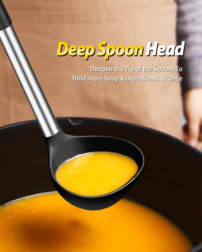 BUNDLEPRO Silicone Soup Ladle and Pasta Spoon Set, 2 Pack, Black