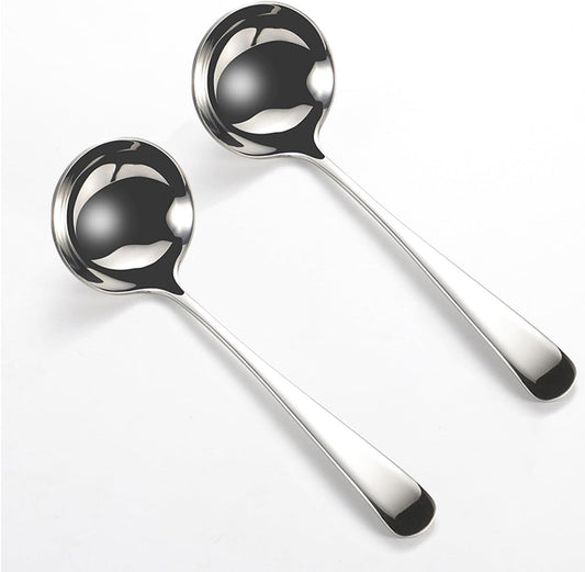 Small Ladle, 304 Stainless Steel Small Gravy Soup Serving Ladle for Sauces or Serving Soup Spoon, Silver (2 pack)