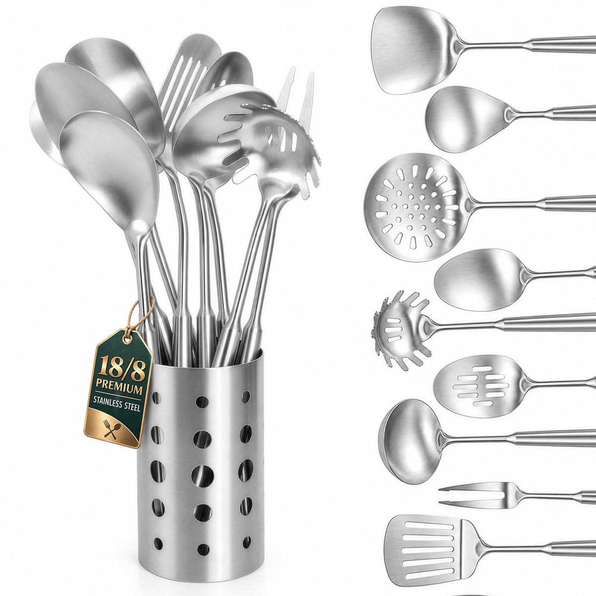 Newness Soup Ladle, [Rustproof, Heat Resistance, Integral Forming] Resilient 304 Stainless Steel Soup Spoon with Vacuum Ergonomic Round Handle, Cooking Spoon for Kitchen, 13.7 Inches