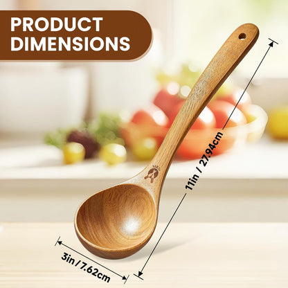 Wooden Ladle for Soup, Natural Teak Wood Soup Ladle, Kitchen Soup Spoons