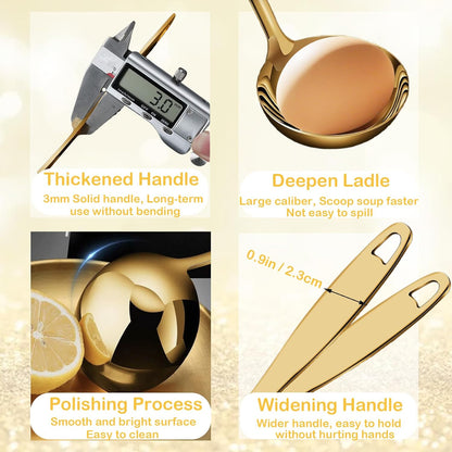Soup Ladle, Gold Ladles for Serving, 304 Stainless Steel,12.2Inch