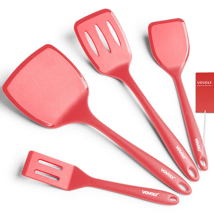 Silicone Spatula Set, 600°F Heat Resistant Kitchen Utensils, 4-Pcs, Black