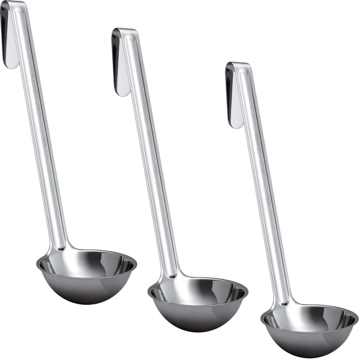 Super Sturdy, Ergonomic 1 Oz. Soup Ladle 3 Pk. Stainless Steel Ladles with Long Handles. Best Kitchen Accessories for Stirring, Portioning and Serving Soups, Chili and Stew in Restaurants and at Home
