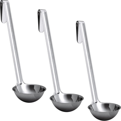 Super Sturdy, Ergonomic 1 Oz. Soup Ladle 3 Pk. Stainless Steel Ladles with Long Handles. Best Kitchen Accessories for Stirring, Portioning and Serving Soups, Chili and Stew in Restaurants and at Home